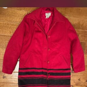L.L. Bean Red Pea Coat with Black Stripes